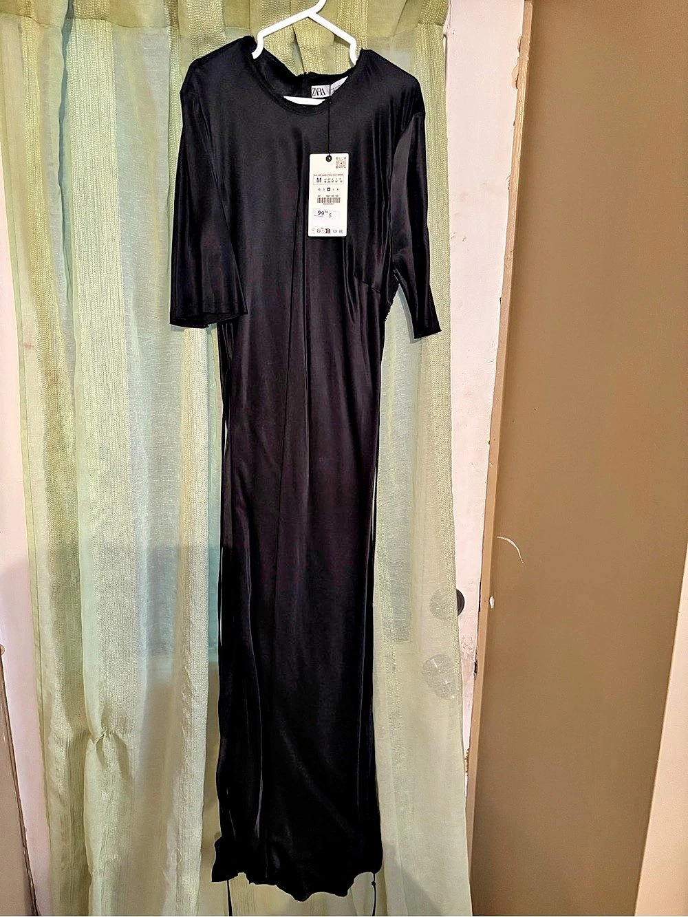 Zara Satin Effect Wrap Dress ZW Collection Black Maxi Dress Medium
